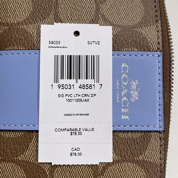 Corner Zip Wristlet In Signature Canvas Khaki / Marble Blue - Picture 3 of 11